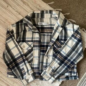 Zara Cropped Plaid Blue Jacket Size XS